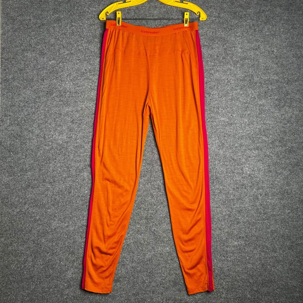 Icebreaker Merino 200 Womens XL Base Layer Leggings Orange Pink Wool Thermal